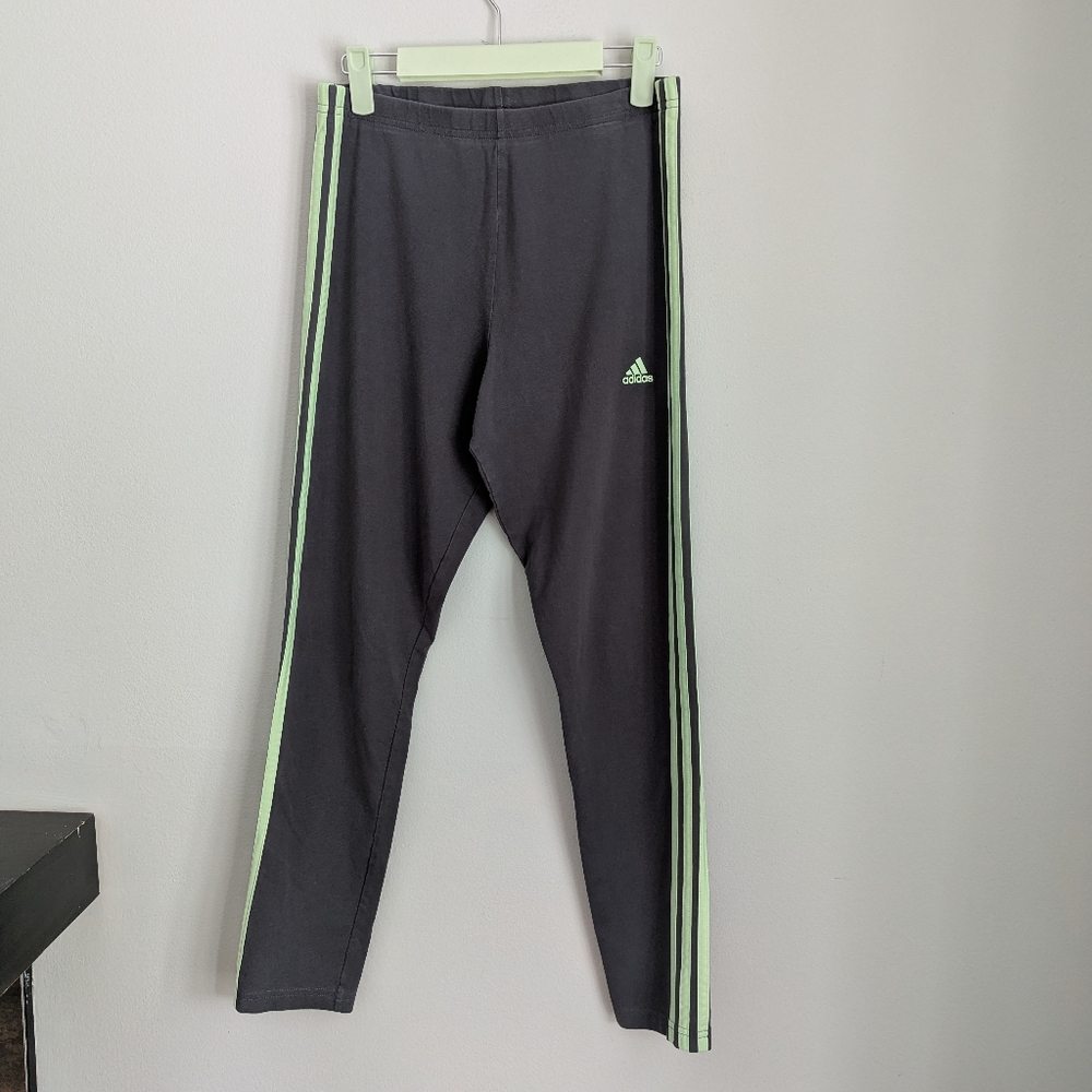 Adidas Tight Fit Pants Gray Light Green  Athletic Pants Women's Medium 193
